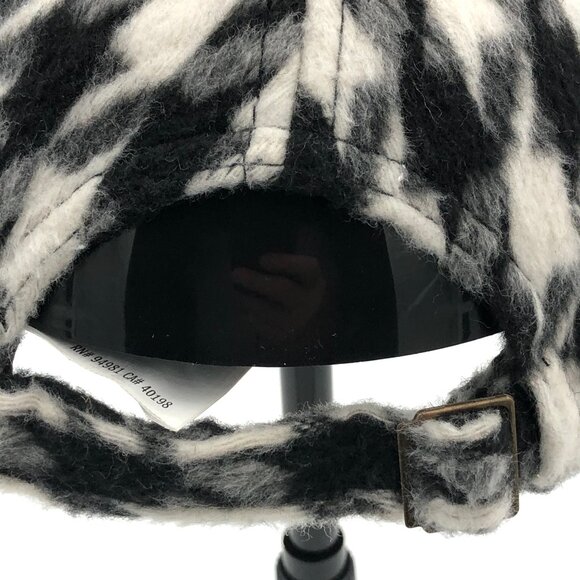 Brushed Wool-Blend Houndstooth Baseball Cap — Black & White, Adjustable, Winter - Picture 6 of 12